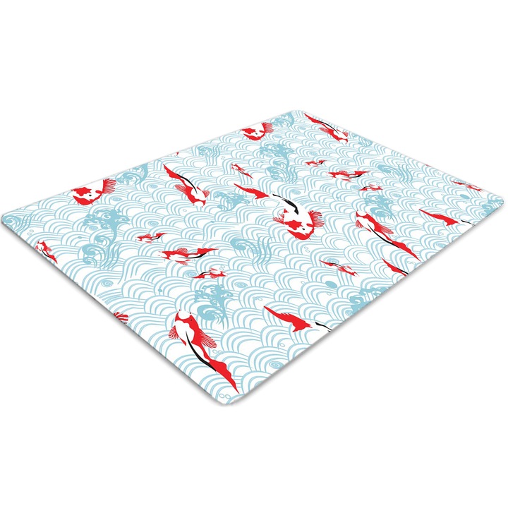 Covor pentru scaun de birou, PVC, crap koi, Albastru, 140 cm x 100 cm, 010250310030100030589