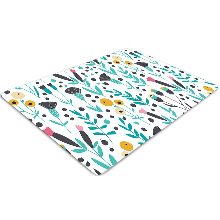 Covor pentru scaun de birou, PVC, flori scandinave, Albastru, 140 cm x 100 cm, 010250310030100030635