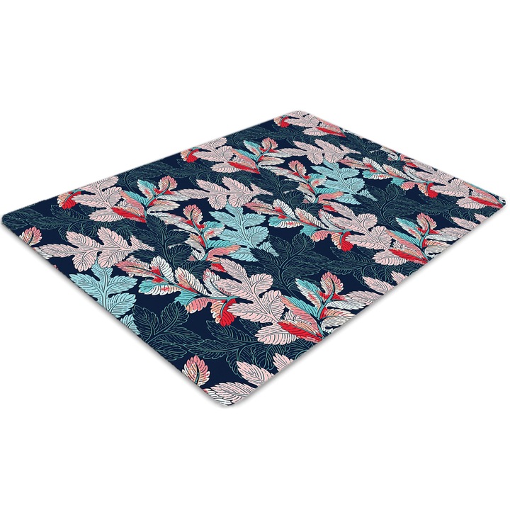 Covor pentru scaun de birou, PVC, model de frunze, Albastru, 140 cm x 100 cm, 010250310030100030668