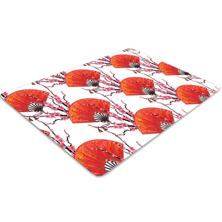 Covor PVC, Tulup, Vinil, Dreptunghi, Wanslate japoneza, Roz, 100 cm x 70 cm, 010250310010100030684