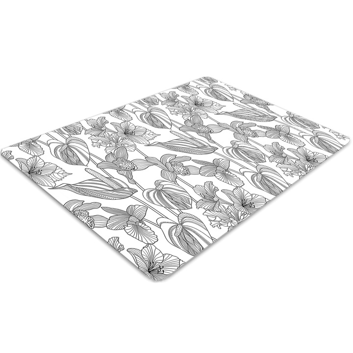 Covor pentru scaun de birou, PVC, contururi florale, Alb, 140 cm x 100 cm, 010250310030100030672