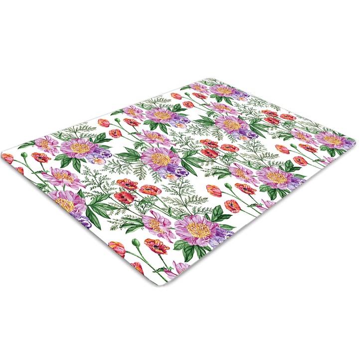 Covor pentru scaun de birou, PVC, buchet de bujor, Verde, 140 cm x 100 cm, 010250310030100030453