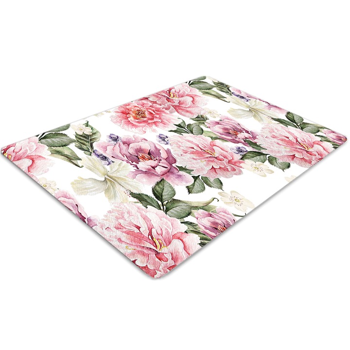 Covor pentru scaun de birou, PVC, arta florilor, Roz, 140 cm x 100 cm, 010250310030100030608