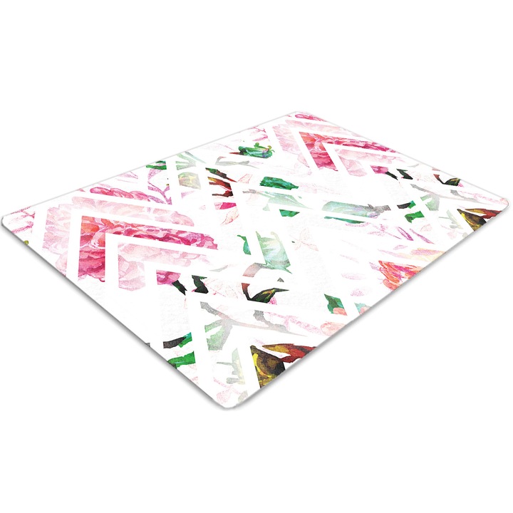 Covor pentru scaun de birou, PVC, chevrons florale, Roz, 140 cm x 100 cm, 010250310030100030555