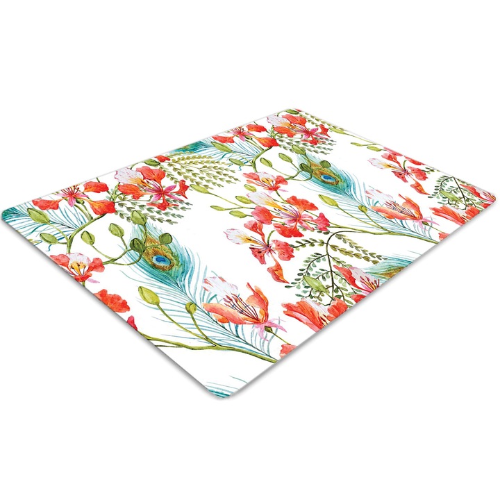 Covor pentru scaun de birou, PVC, pene de paun, Verde, 140 cm x 100 cm, 010250310030100030753