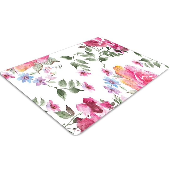 Covor PVC, Tulup, Vinil, Dreptunghi, Trandafiri acuarela, Verde, 100 cm x 70 cm, 010250310010100030746