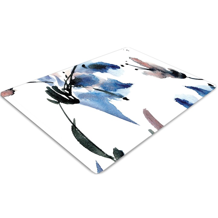 Covor pentru scaun de birou, PVC, flori de acuarela, Albastru, 140 cm x 100 cm, 010250310030100031338