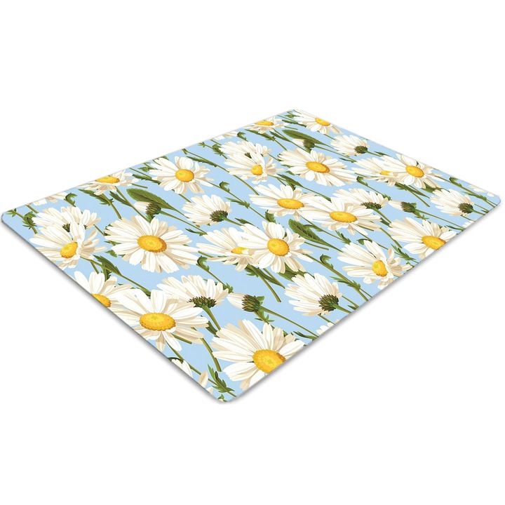 Covor pentru scaun de birou, PVC, flori de musetel, Albastru, 140 cm x 100 cm, 010250310030100030773