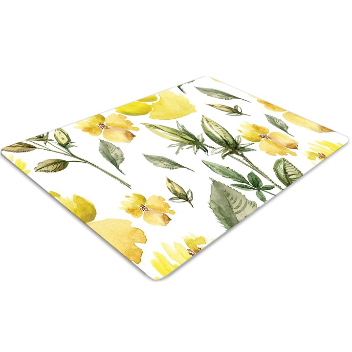 Covor pentru scaun de birou, PVC, flori galbene, Verde, 140 cm x 100 cm, 010250310030100029974