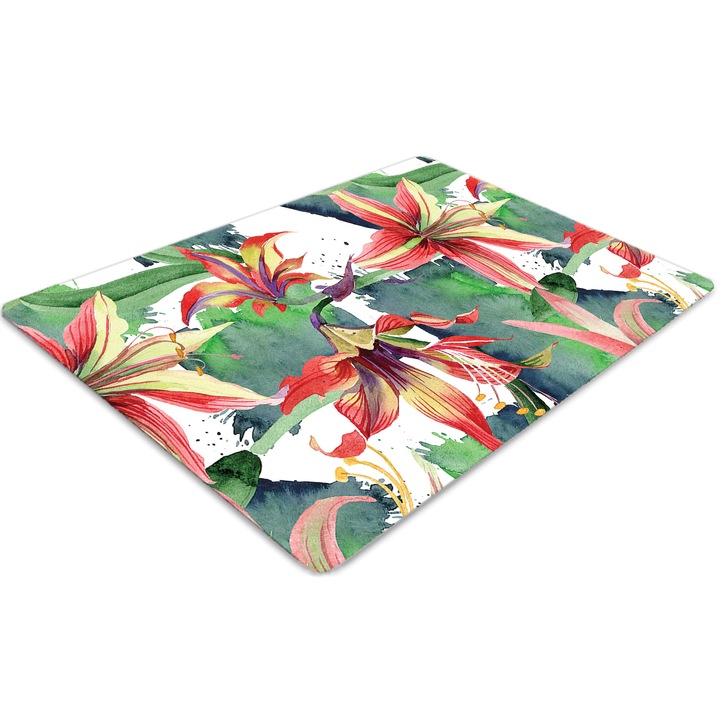 Covor PVC, Tulup, Vinil, Dreptunghi, Floare salbatica, Verde, 140 cm x 100 cm, 010250310030100030025