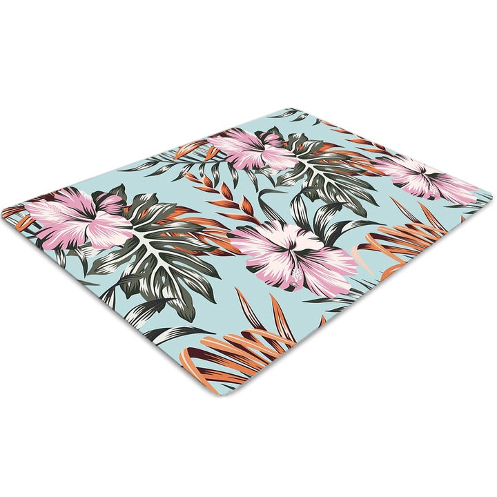 Covor PVC, Tulup, Vinil, Dreptunghi, Hibiscus, Albastru, 140 cm x 100 cm, 010250310030100029997