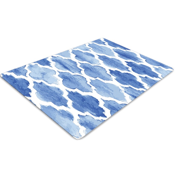 Covor PVC, Tulup, Vinil, Dreptunghi, Model marocan, Albastru, 140 cm x 100 cm, 010250310030100029924