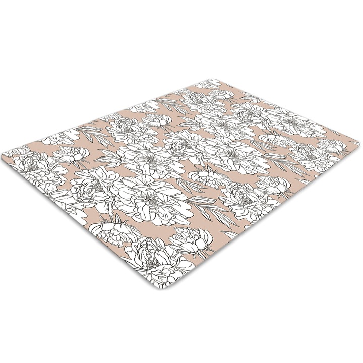 Covor pentru scaun de birou, PVC, flori artistice, Gri, 140 cm x 100 cm, 010250310030100013317