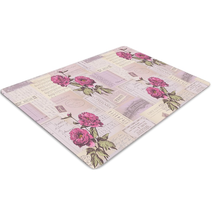 Covor pentru scaun de birou, PVC, hartie si bujori, Roz, 140 cm x 100 cm, 010250310030100054888