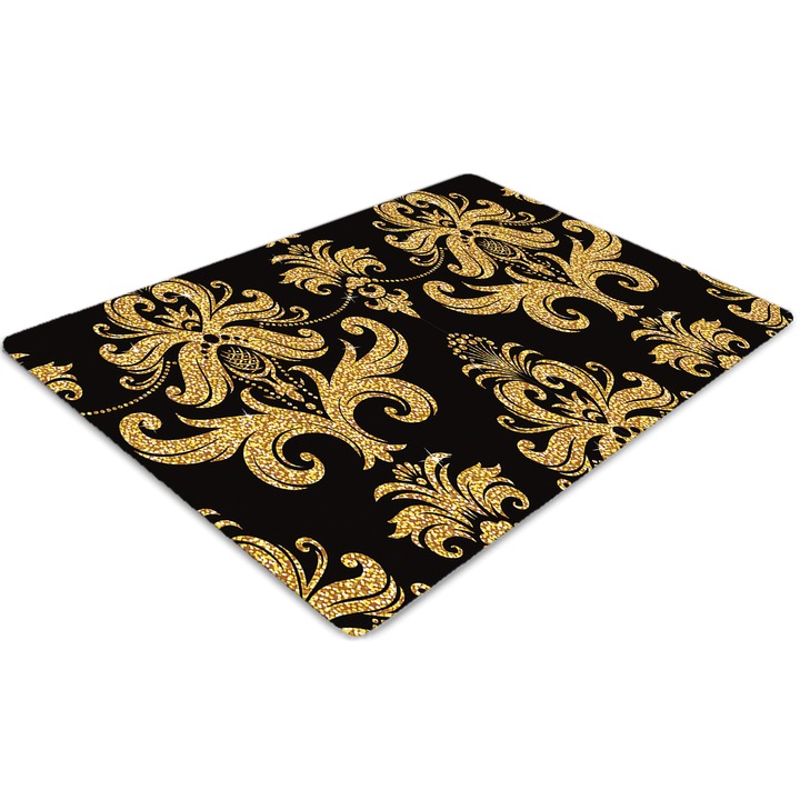 Covor pentru scaun de birou, PVC, ornament auriu, Negru, 140 cm x 100 cm, 010250310030100013051