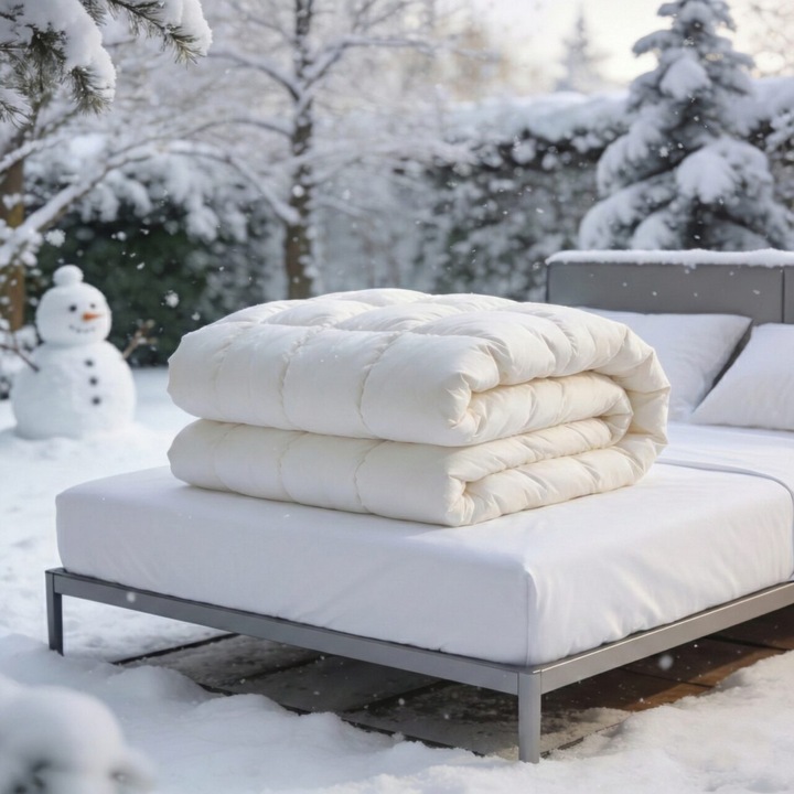 Pilota Iarna HappyNest, 200x220 cm, cu 30% puf de gasca, Husa bumbac OEKO TEX