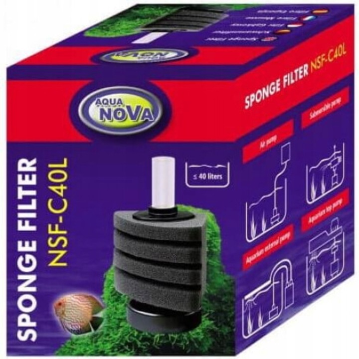 Filtru burete pentru colt acvariu, Aqua Nova, NSF-C40L, Plastic, Negru