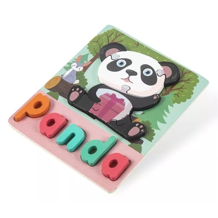 Puzzle din lemn, Panda, 8 piese, multicolor, 2 ani+