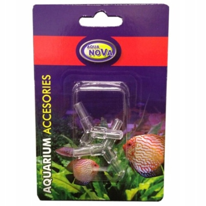 Set 2 conectori Y pentru furtun acvariu, Aqua Nova, NAT-3, Plastic, 6x4 mm, Transparent