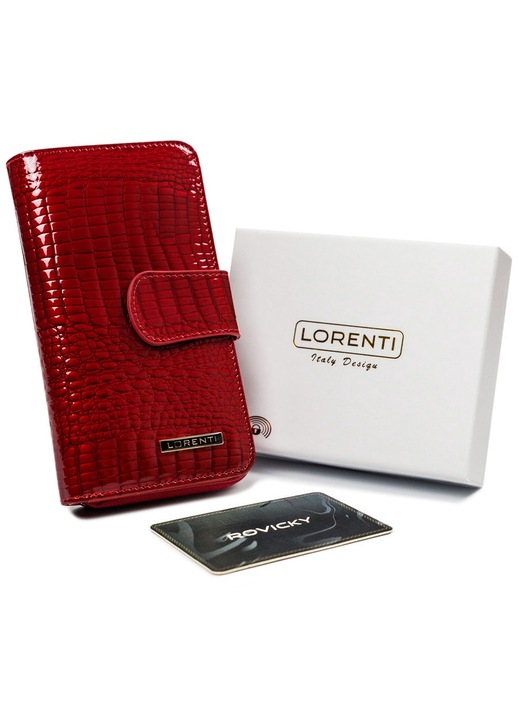 Дамски портфейл, Lorenti, Лачена кожа, Червен