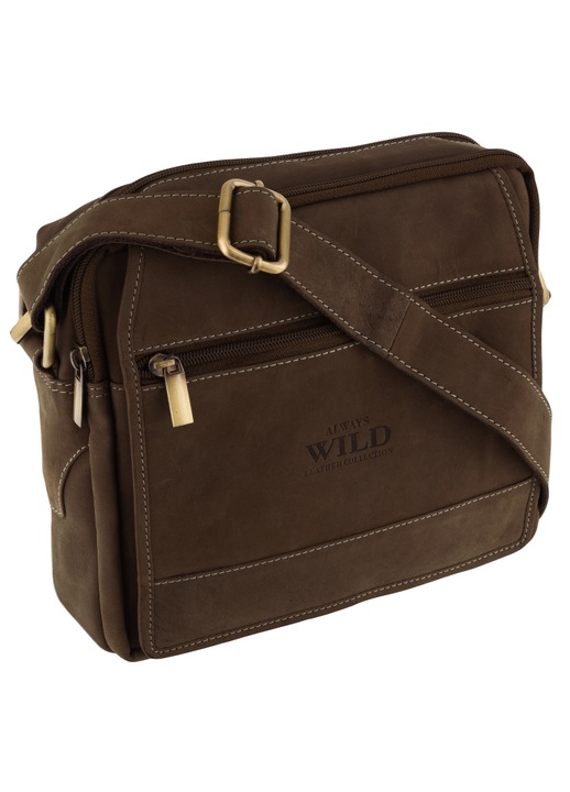 Férfi válltáska, Always Wild, Természetes bőr, 24x21 cm, Barna