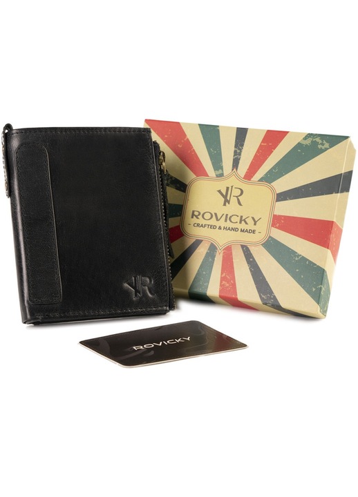 Мъжки портфейл Rovicky Естествена кожа Черен