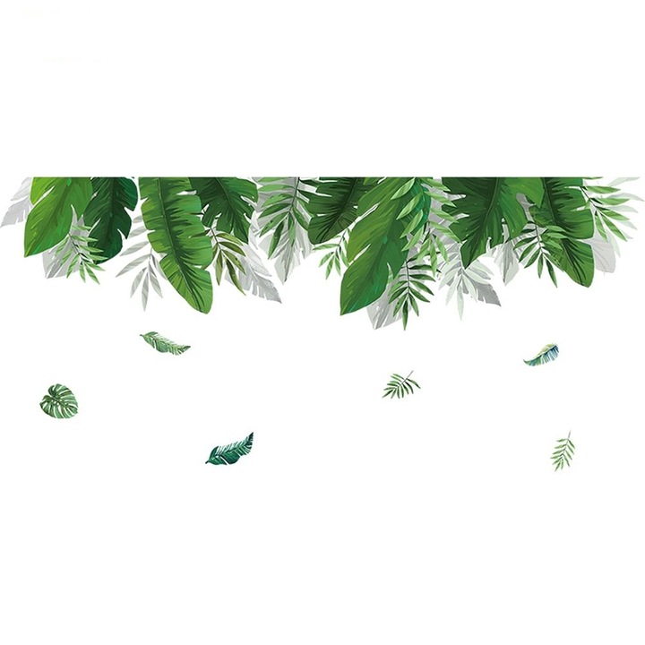 Sticker decorativ cu Frunze Exotice Luxer, Autocolant Exotic Leaves, 150x35 cm