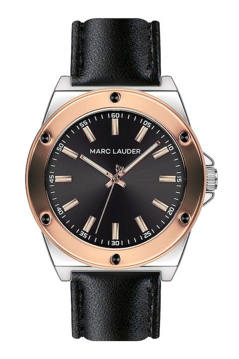 Marc Lauder, Кварцов часовник с кожена каишка, Черен