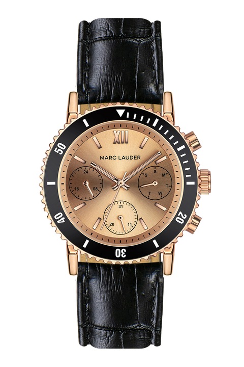 Marc Lauder, Ceas quartz cu o curea din piele, Negru