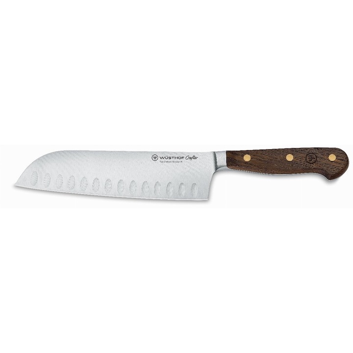 Cutit asiatic pentru carne/peste, Wusthof, Crafter, Otel inoxidabil/Lemn, 17 cm, Argintiu/Maro