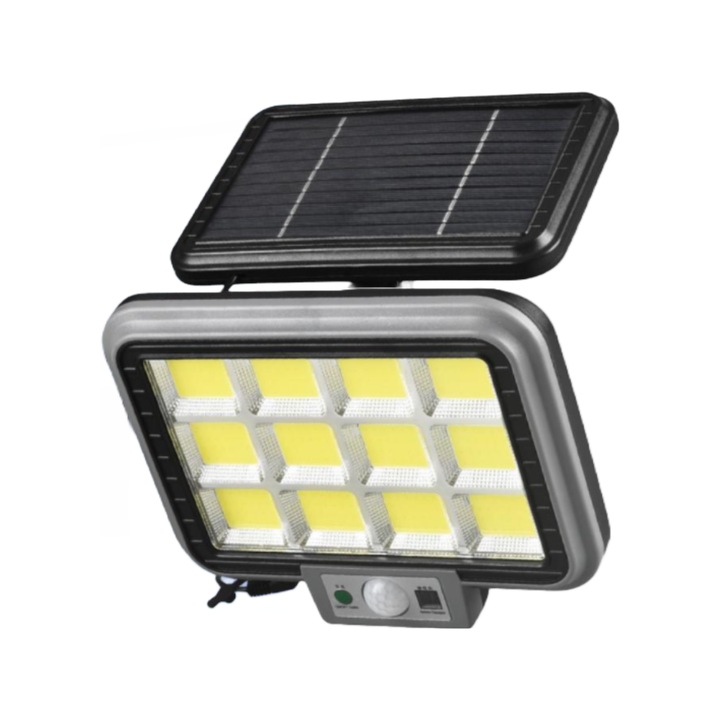 Соларен проектор, 288 LED, COB, 50 W, Сензор за движение, Дистанционно управление, 3 режима на светене