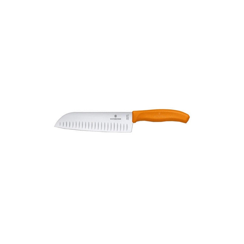 Нож Santoku, Victorinox, Неръждаема стомана, 17 см, оранжев - eMAG.bg