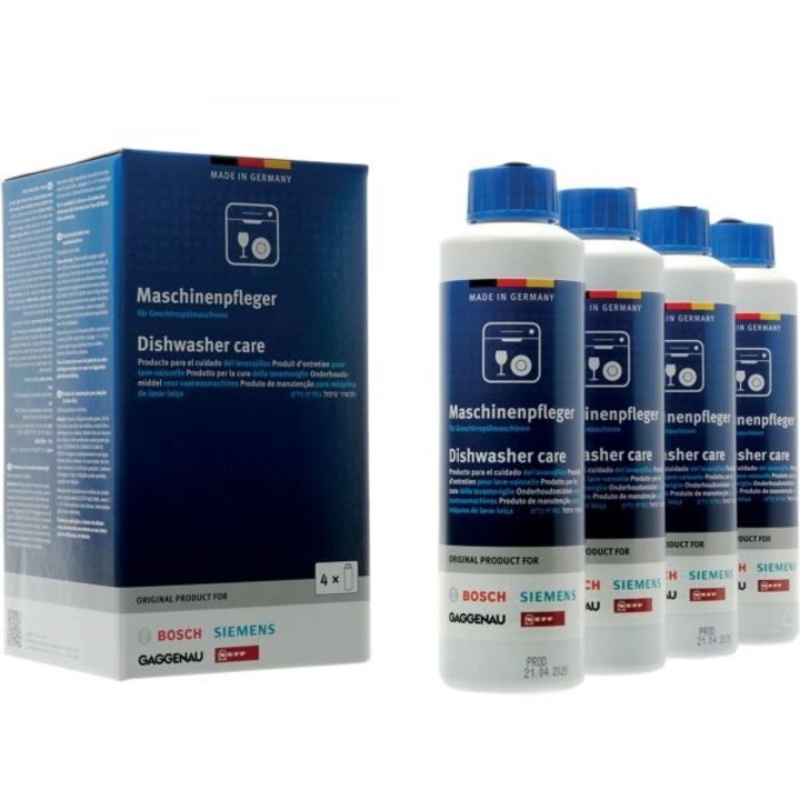 Set BOSCH 00312362, 4 tuburi a cate 250ml de lichid pentru masinile de spalat vase, inlatura mirosurile, grasimea si calcarul din interior, 1 tub 1 aplicare, Recomandat la 1-2 luni