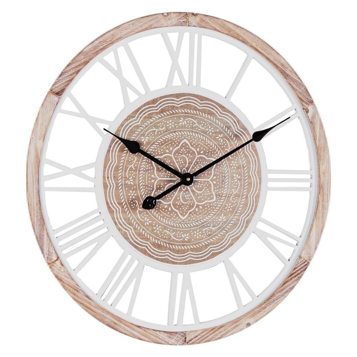 Ceas perete mdf natur alb Ticking 60x4.5 cm