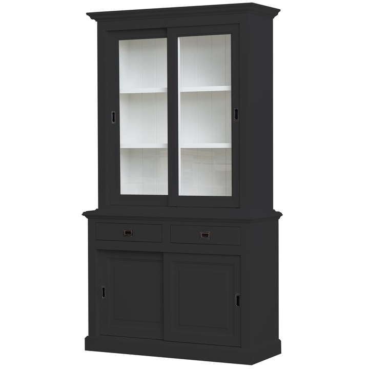 Vitrina living, dining, dimensiune 126 x 50 x 230H cm, cu 2 usi glisante si 2 sertare, articol MC-124-SB-negru
