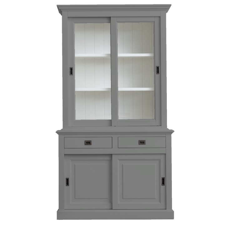 Vitrina living, dining, dimensiune 126 x 50 x 230H cm, cu 2 usi glisante si 2 sertare, articol MC-124-SB-gri prafuit