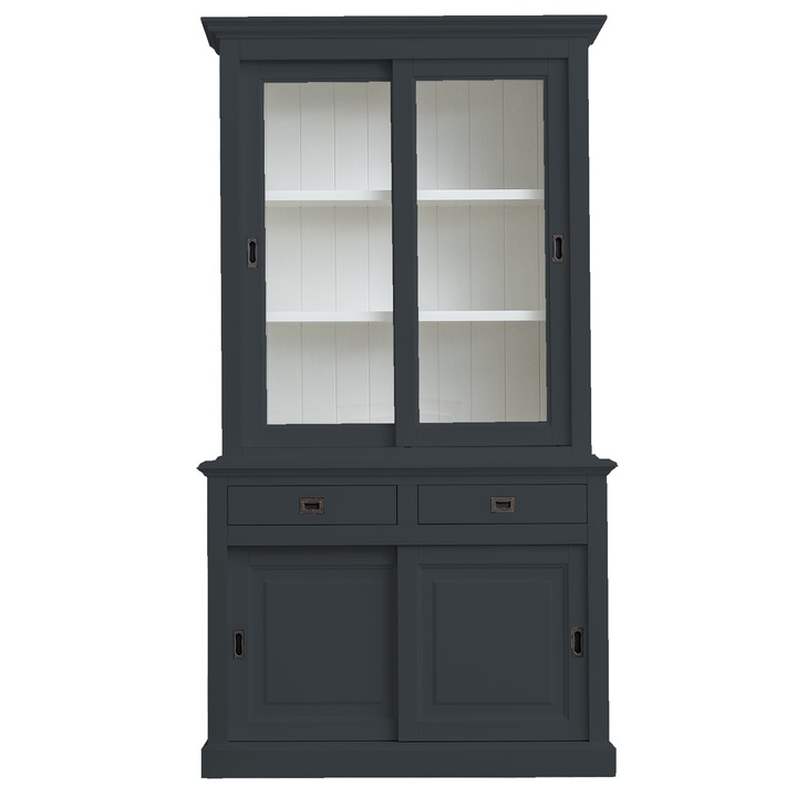 Vitrina living, dining, dimensiune 126 x 50 x 230H cm, cu 2 usi glisante si 2 sertare, articol MC-124-SB-gri antracit