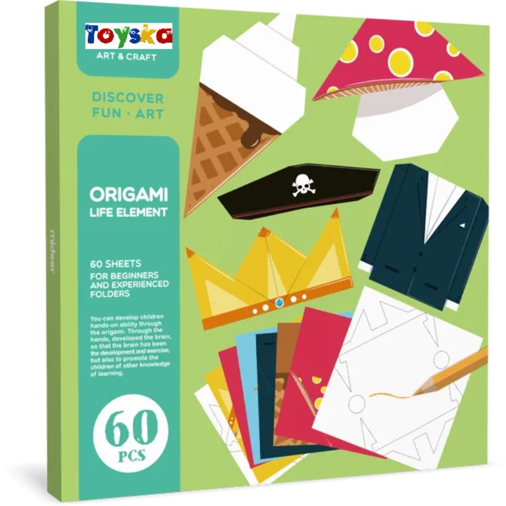 Set creativ Origami Life Element, 60 pcs, multicolor, Toyska®