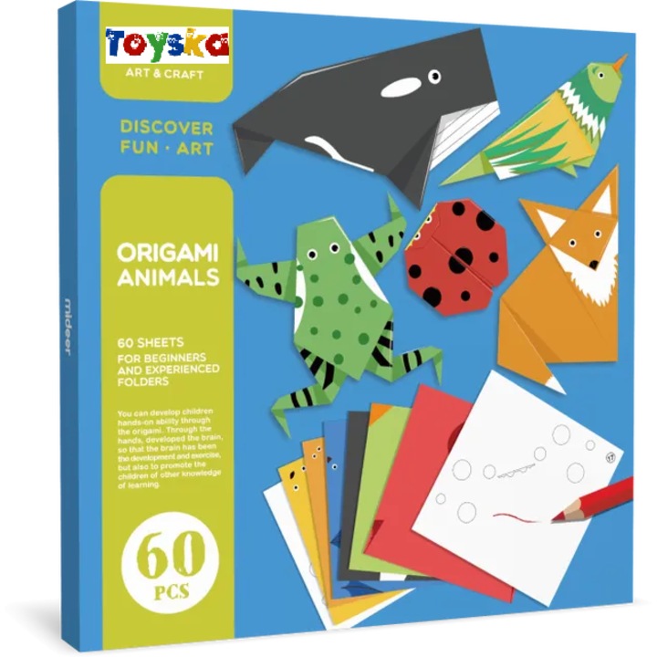 Set creativ Origami Animals, 60 pcs, multicolor, Toyska®