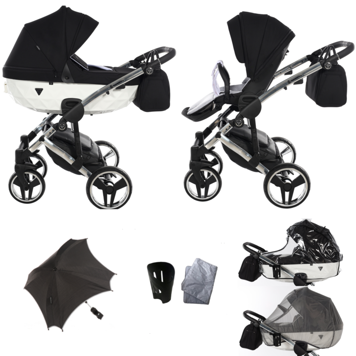 Carucior S-Line V2, Junama, 2in1, Aluminiu, Negru/Alb