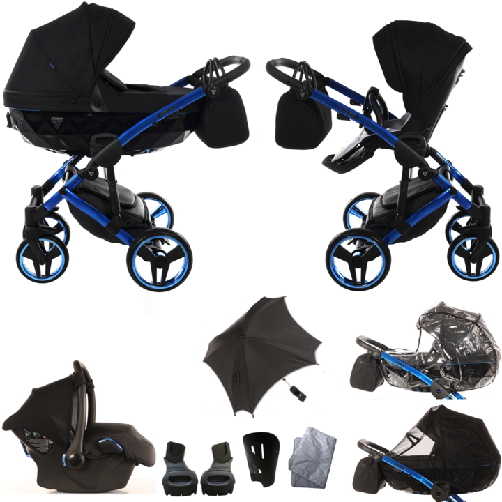 Carucior Individual V2, Junama, 3in1, Aluminiu, Negru/Albastru