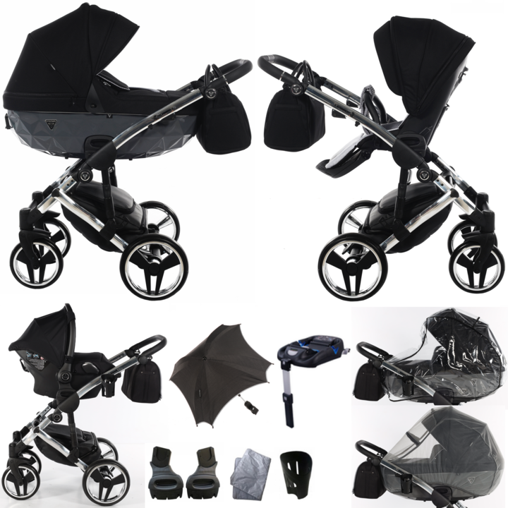 Carucior S-Line V2, Junama, 4in1, Aluminiu, Negru/Gri