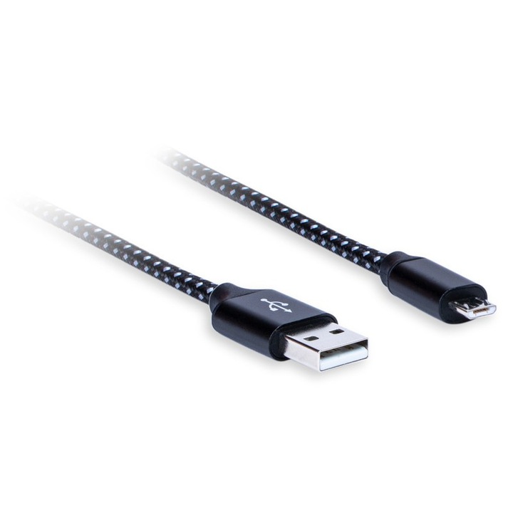 Adatkábel, USB 2.0 A/MicroUSB, 1m, Fekete