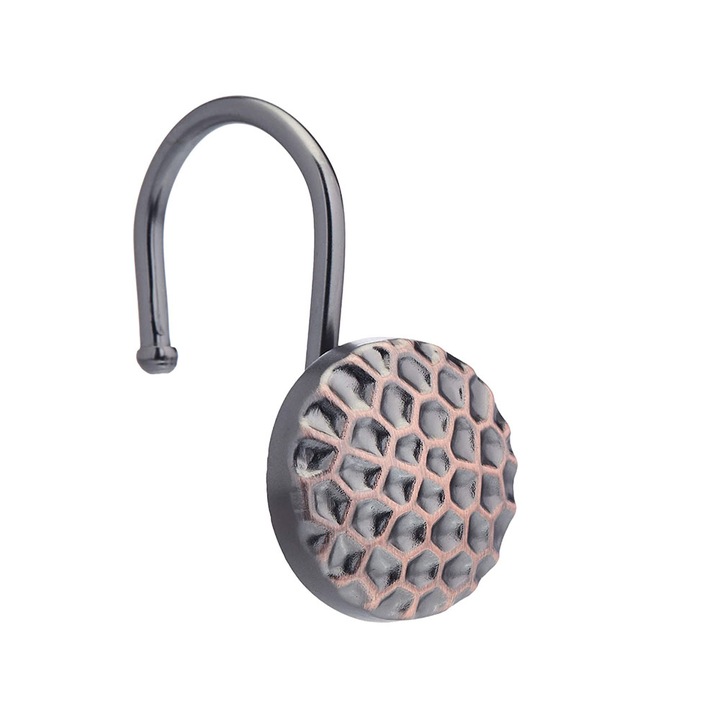Dekoratív kampókészlet, zuhanyfüggönyhöz JUP 5313070, Kovácsolt kör alakú, Fém, Bronz, 12 db