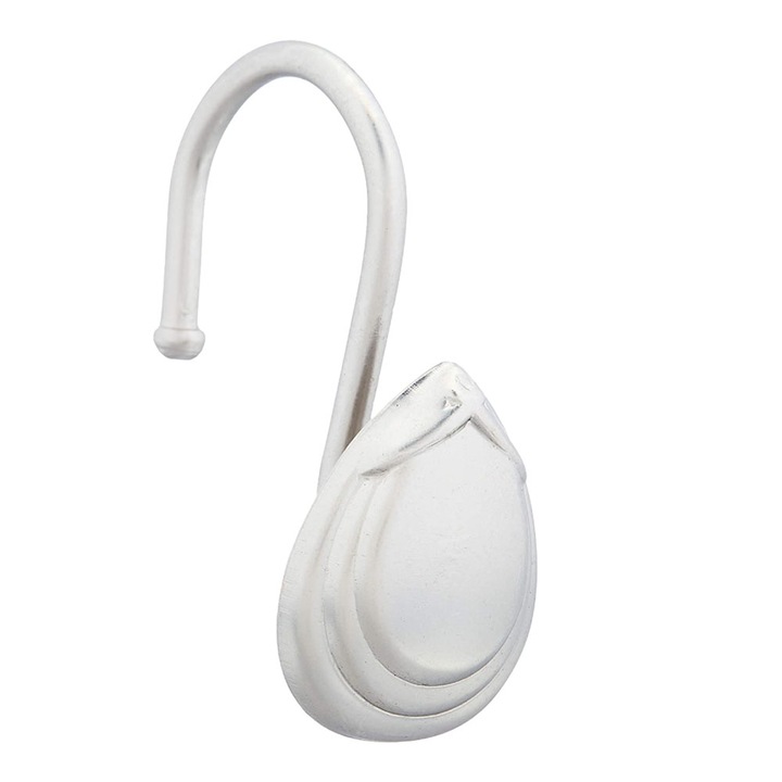 Set 12 carlige decorative pentru perdele de dus, JUP, Forma picura, Metal, Argintiu