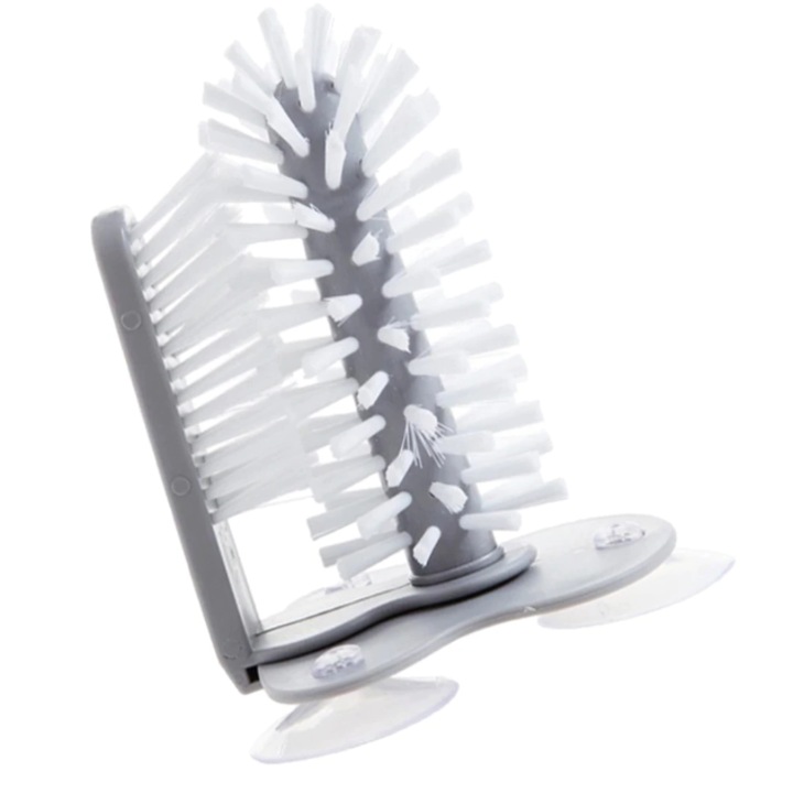 Двойна четка за миене на чаши, буркани, сервизи, бял цвят, 3 поставки с вендузи