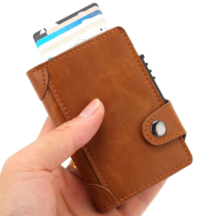 Portofel RFID iUni R4, 10 carduri, Maro