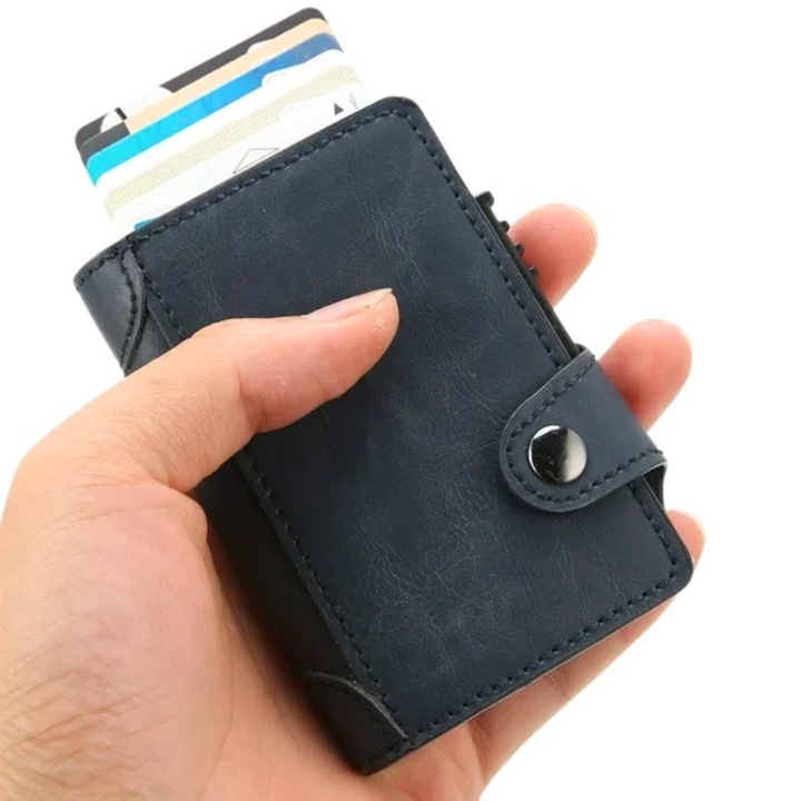 Portofel RFID iUni R4, 10 carduri, Bleumarin