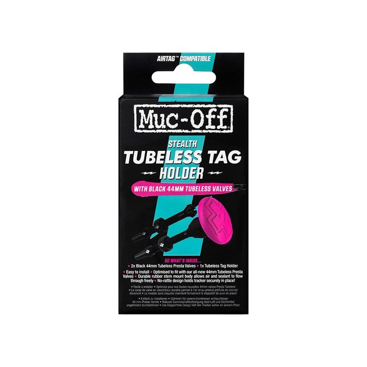 Valva tubeless 44mm Muc-Off Stealth Tubeless Tag Holder cu suport tracker GPS