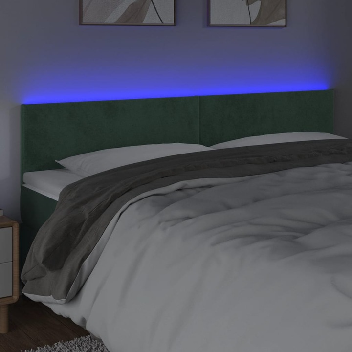 Tablie de pat cu LED vidaXL, verde inchis, 160x5x78/88 cm, catifea, 8.53 kg 3121389